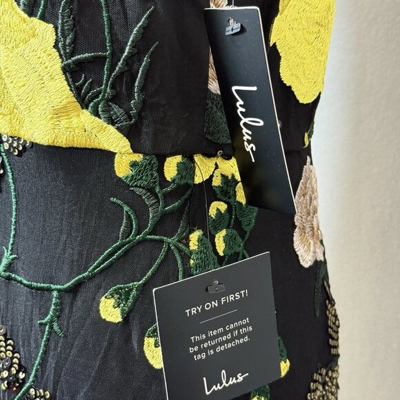 Lulus Mini Dress Womens L Black Rue Floral Embroidered Sequin Sleeveless Bodycon - Picture 6 of 10